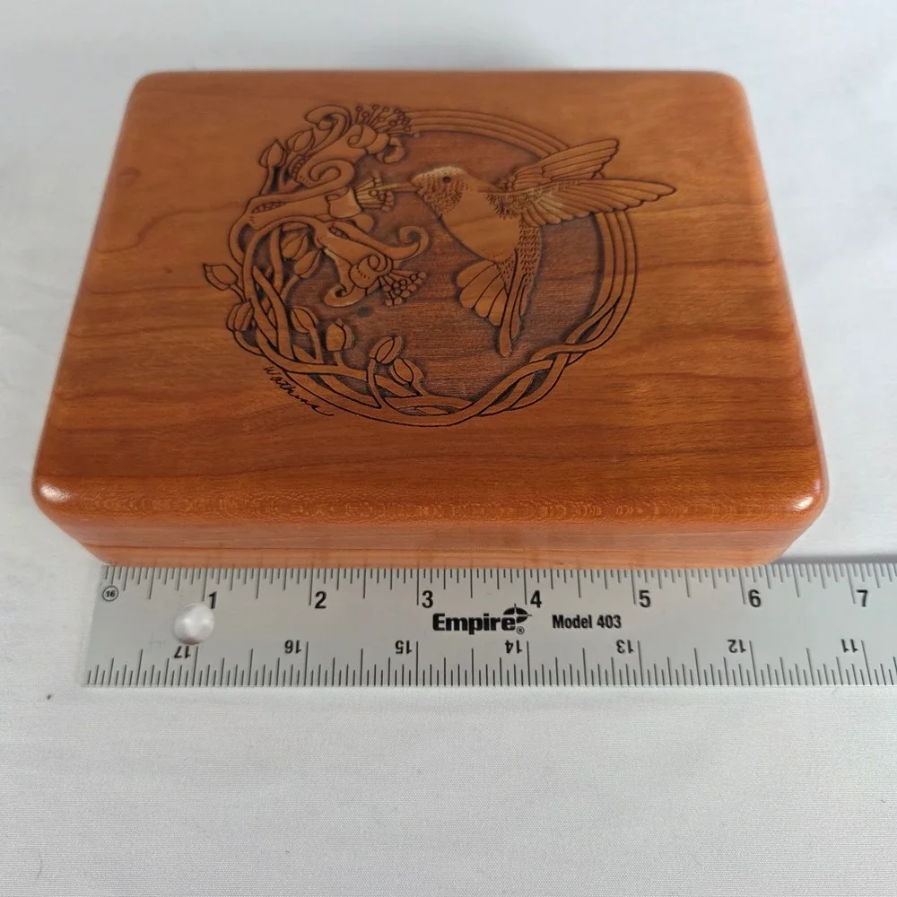 Corporate Custom Products Wooden Hummingbird Jewelry Valet Box Burgundy‎ Velvet